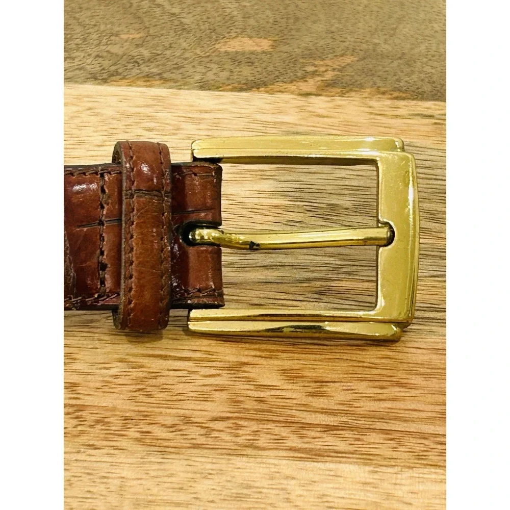 Vintage Trafalgar Tom James Men's Embossed Brown Leather  Belt 32 Chestnut